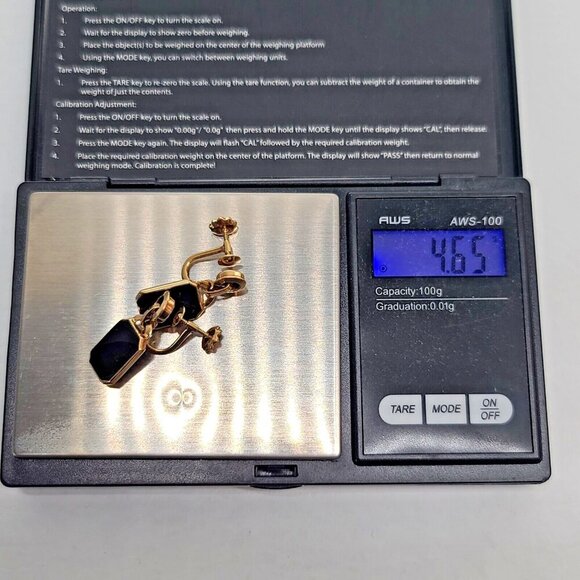 10k gold onyx victorian - Gem Victorian 10k gold black onyx rectangle screw on dangle earrings mourning, 4.65g